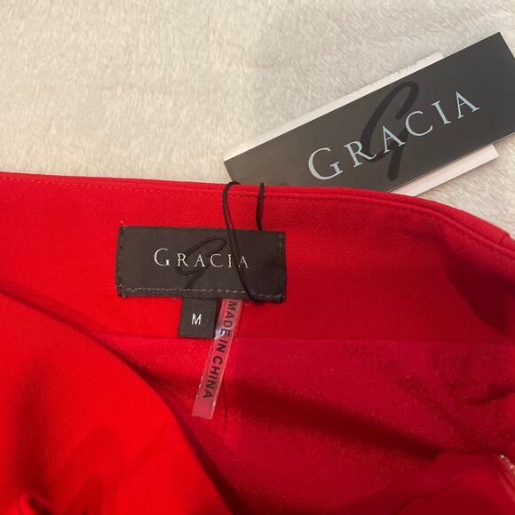GRACIA Women's Side Bow Pencil Midi Skirt with Front Slit Medium Red NWT - Picture 4 of 6